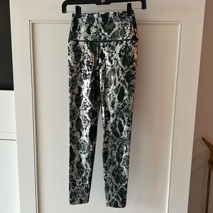 Worn once, Carbon38 dark green and silver snake print legging.